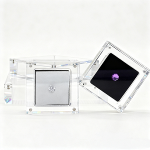 Transparent acrylic display box, featuring a modern minimalist style.